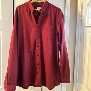 L.L. Bean Men's Deep Red and Black Casual Button Down Shirt